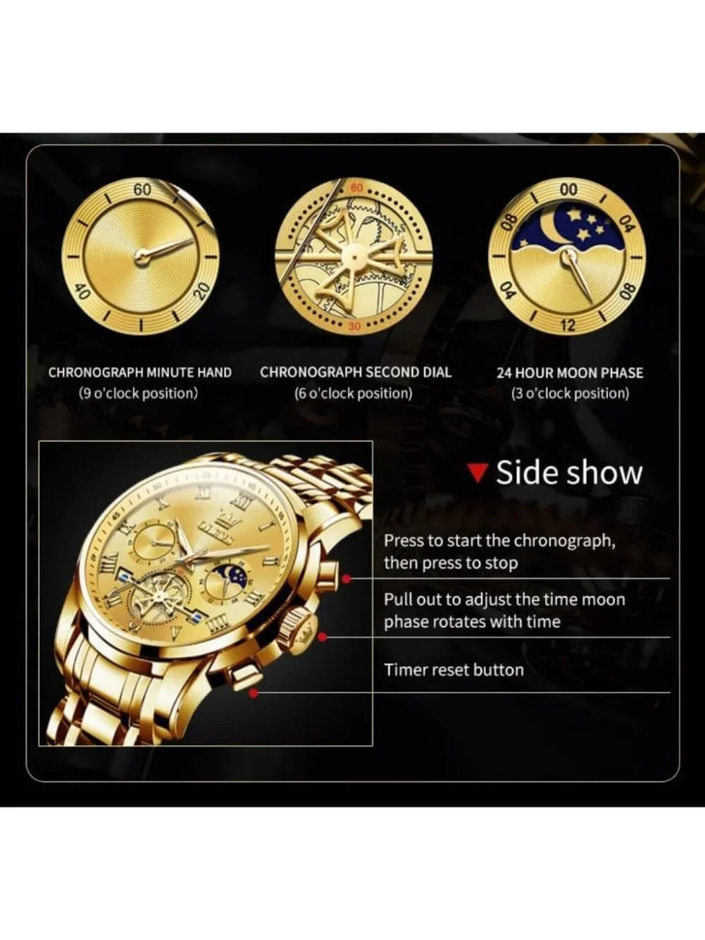 Luxury Waterproof Big Face Stainless Steel Multifunction Men's Watch - Stylish